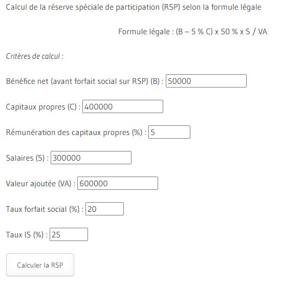 Simulateur en ligne calcul participation salariés avec forfait social