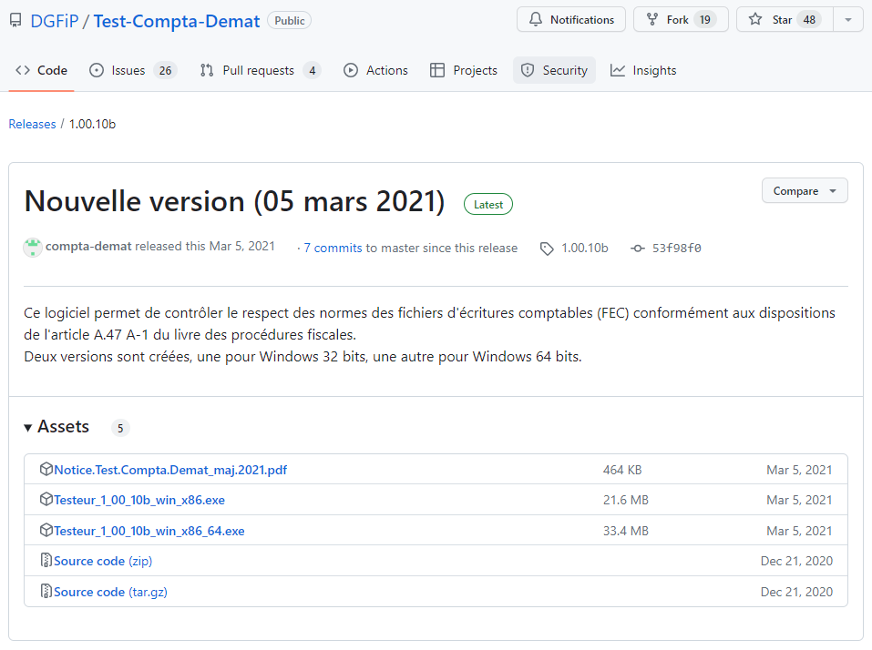 Page GitHub DGFiP TEST COMPTA DEMAT (version 03/2021)
