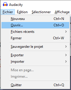 AUDACITY Fichier Ouvrir