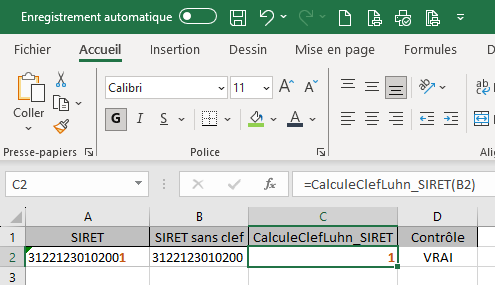 Calcul clef SIRET