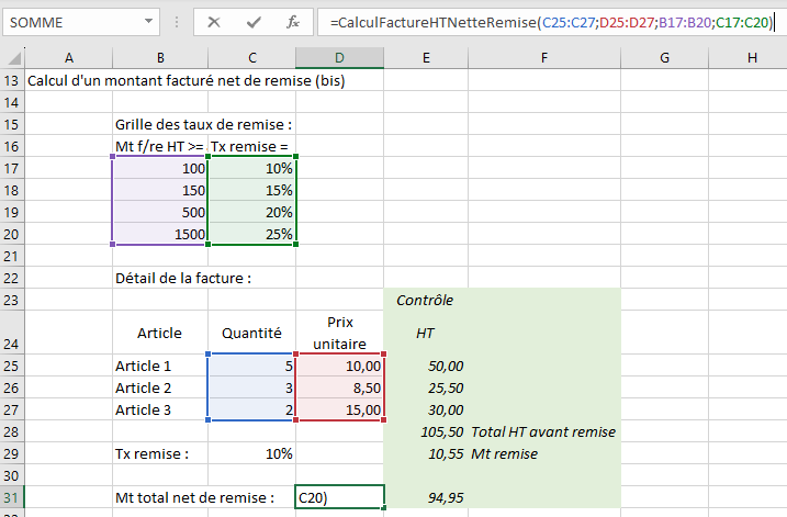 LAMBDA exemple CalculFactureHTNetteRemise