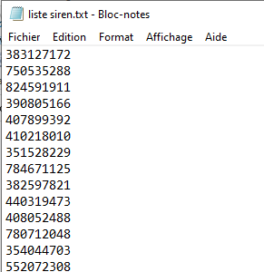 SIRENE Constituer liste à partir SIREN fichier txt