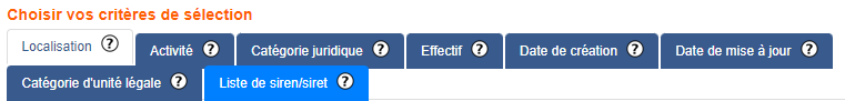 SIRENE Liste Critères Onglets