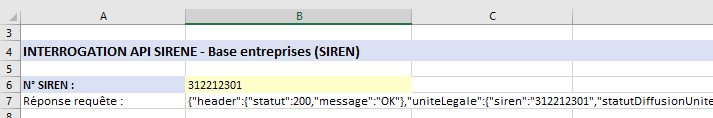 API SIRENE réponse