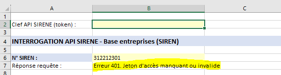 API SIRENE token absent