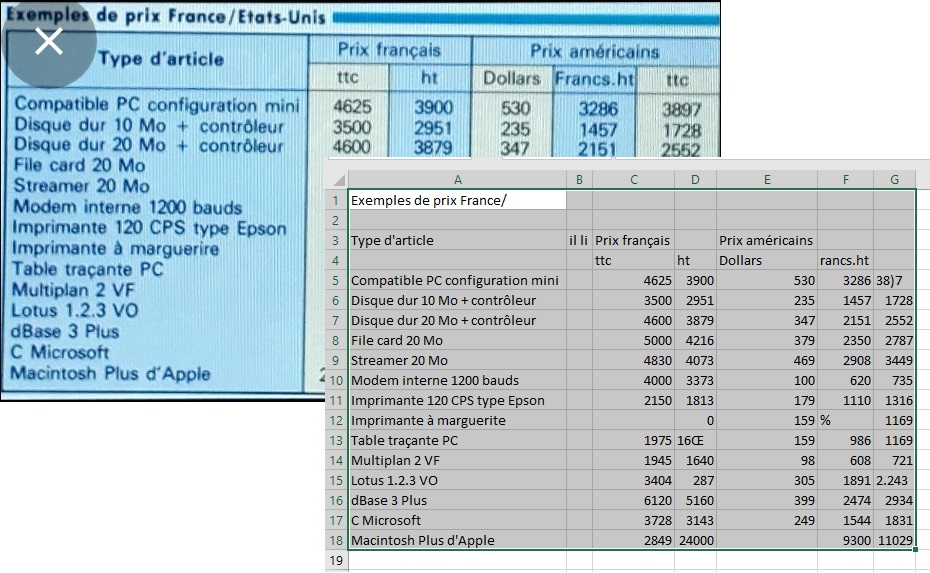 Lecture-donnees-photo-Excel avec OCR