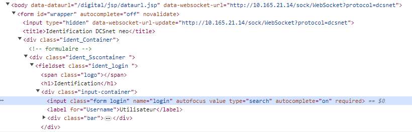 DCSnet identifiants code HTML
