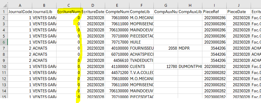 FEC EcritureNum à zéro