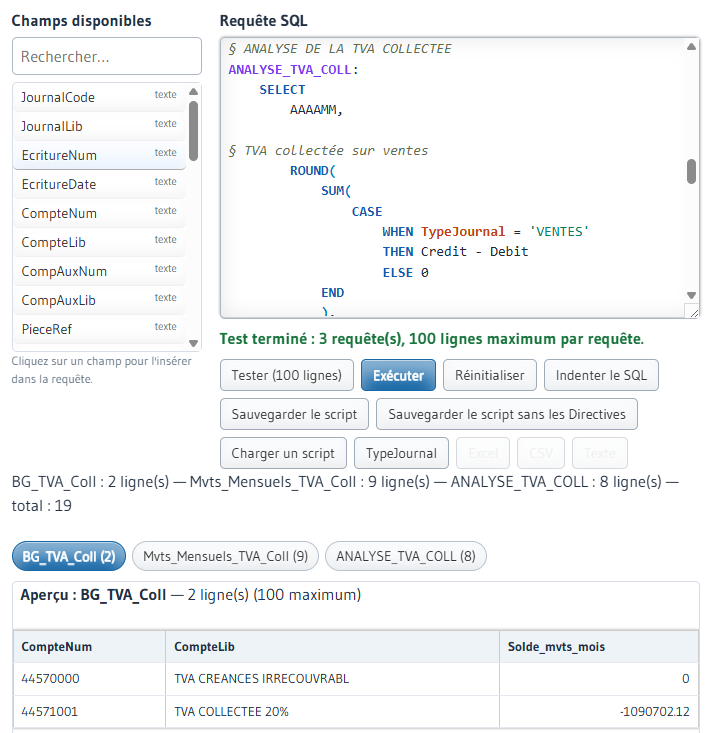 ANA-FEC2 Requête SQL analyse TVA collectée